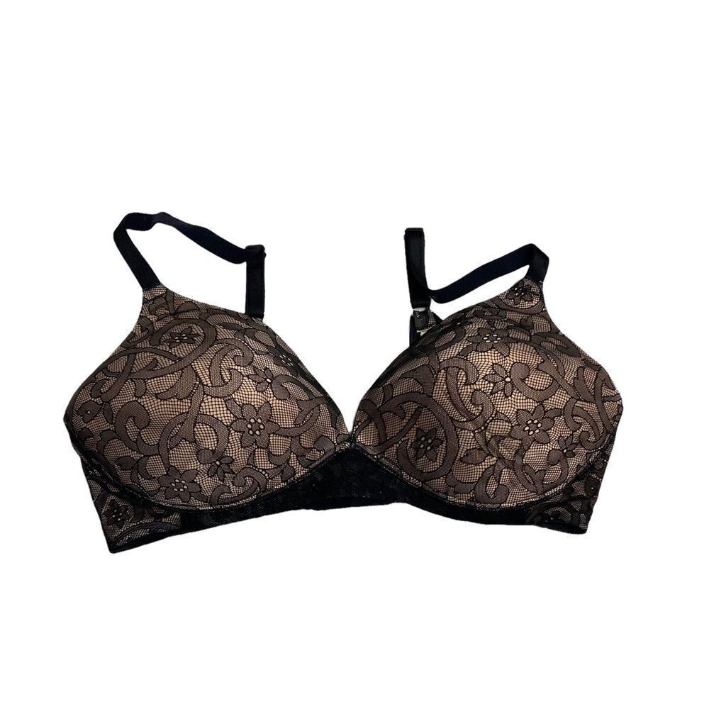 AMBRIELLE Tan with Black lace Bra Size 36DD Wire Free‎